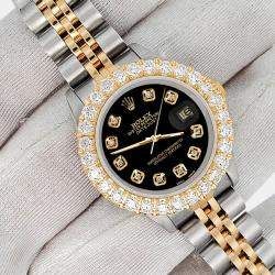 Rolex Custom Black  1.96ct Diamonds 18K Yellow Gold Stainless Steel Datejust  Automatic Women's Wristwatch 26mm