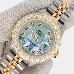 Rolex Custom Tahitian Blue 1.96ct Diamonds 18K Yellow Gold Stainless Steel Datejust  Automatic Women's Wristwatch 26mm