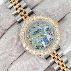 Rolex Custom Tahitian Blue 1.96ct Diamonds 18K Yellow Gold Stainless Steel Datejust  Automatic Women's Wristwatch 26mm