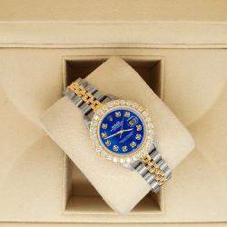 Rolex Custom Royal Blue 1.96ct Diamonds 18K Yellow Gold Stainless Steel Datejust  Automatic Women's Wristwatch 26mm