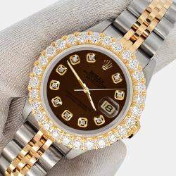 Rolex Custom Chocolate  1.96ct Diamonds 18K Yellow Gold Stainless Steel Datejust  Automatic Women's Wristwatch 26mm