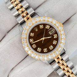 Rolex Custom Chocolate  1.96ct Diamonds 18K Yellow Gold Stainless Steel Datejust  Automatic Women's Wristwatch 26mm