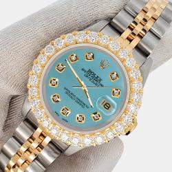 Rolex Custom Turquoise 1.96ct Diamonds 18K Yellow Gold Stainless Steel Datejust  Automatic Women's Wristwatch 26mm