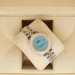 Rolex Custom Turquoise 1.96ct Diamonds 18K Yellow Gold Stainless Steel Datejust  Automatic Women's Wristwatch 26mm