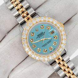 Rolex Custom Turquoise 1.96ct Diamonds 18K Yellow Gold Stainless Steel Datejust  Automatic Women's Wristwatch 26mm