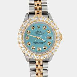 Rolex Custom Turquoise 1.96ct Diamonds 18K Yellow Gold Stainless Steel Datejust  Automatic Women's Wristwatch 26mm
