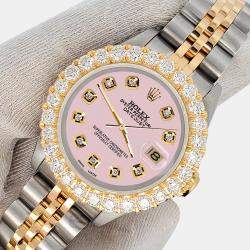 Rolex Custom Ice Pink 1.96ct Diamonds 18K Yellow Gold Stainless Steel Datejust  Automatic Women's Wristwatch 26mm