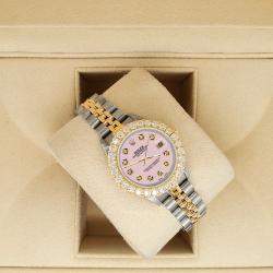 Rolex Custom Ice Pink 1.96ct Diamonds 18K Yellow Gold Stainless Steel Datejust  Automatic Women's Wristwatch 26mm