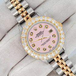 Rolex Custom Ice Pink 1.96ct Diamonds 18K Yellow Gold Stainless Steel Datejust  Automatic Women's Wristwatch 26mm