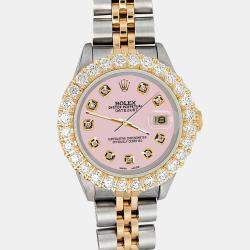 Rolex Custom Ice Pink 1.96ct Diamonds 18K Yellow Gold Stainless Steel Datejust  Automatic Women's Wristwatch 26mm