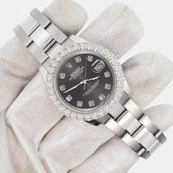 Rolex Custom Rhodium Gray 2.25ct Diamonds Stainless Steel Datejust 178240 Automatic Women's Wristwatch 31mm