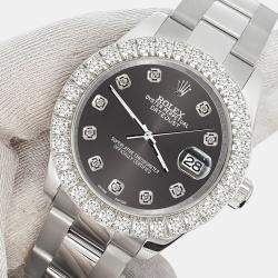 Rolex Custom Rhodium Gray 2.25ct Diamonds Stainless Steel Datejust 178240 Automatic Women's Wristwatch 31mm