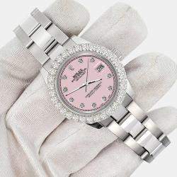 Rolex Custom Ice Pink 2.25ct Diamonds Stainless Steel Datejust 178240 Automatic Women's Wristwatch 31mm