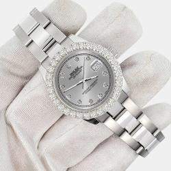 Rolex Custom Silver 2.25ct Diamonds Stainless Steel Datejust 178240 Automatic Women's Wristwatch 31mm