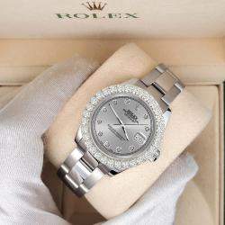Rolex Custom Silver 2.25ct Diamonds Stainless Steel Datejust 178240 Automatic Women's Wristwatch 31mm