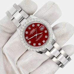 Rolex Custom Imperial Red 2.25ct Diamonds Stainless Steel Datejust 178240 Automatic Women's Wristwatch 31mm