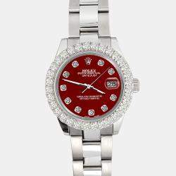 Rolex Custom Imperial Red 2.25ct Diamonds Stainless Steel Datejust 178240 Automatic Women's Wristwatch 31mm