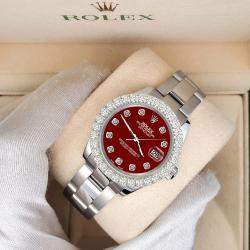 Rolex Custom Imperial Red 2.25ct Diamonds Stainless Steel Datejust 178240 Automatic Women's Wristwatch 31mm