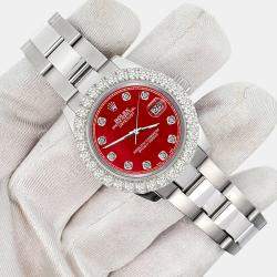 Rolex Custom Red 2.25ct Diamonds Stainless Steel Datejust 178240 Automatic Women's Wristwatch 31mm