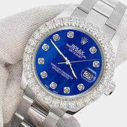 Rolex Custom Royal Blue 2.25ct Diamonds Stainless Steel Datejust 178240 Automatic Women's Wristwatch 31mm