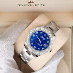 Rolex Custom Royal Blue 2.25ct Diamonds Stainless Steel Datejust 178240 Automatic Women's Wristwatch 31mm