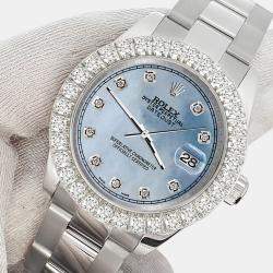 Rolex Custom Sky Blue 2.25ct Diamonds Stainless Steel Datejust 178240 Automatic Women's Wristwatch 31mm