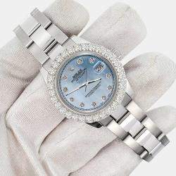 Rolex Custom Sky Blue 2.25ct Diamonds Stainless Steel Datejust 178240 Automatic Women's Wristwatch 31mm