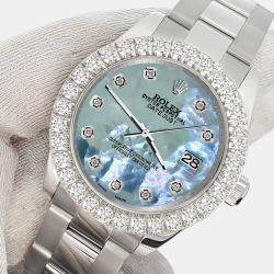 Rolex Custom Tahitian Blue 2.25ct Diamonds Stainless Steel Datejust 178240 Automatic Women's Wristwatch 31mm