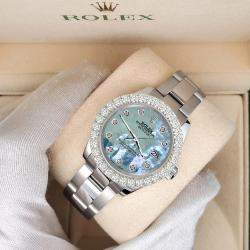 Rolex Custom Tahitian Blue 2.25ct Diamonds Stainless Steel Datejust 178240 Automatic Women's Wristwatch 31mm