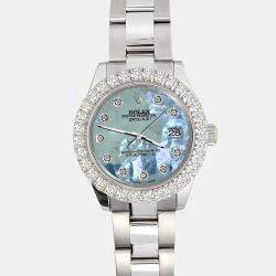 Rolex Custom Tahitian Blue 2.25ct Diamonds Stainless Steel Datejust 178240 Automatic Women's Wristwatch 31mm