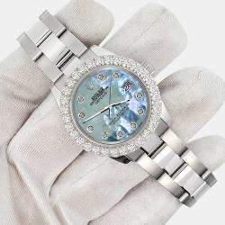 Rolex Custom Tahitian Blue 2.25ct Diamonds Stainless Steel Datejust 178240 Automatic Women's Wristwatch 31mm