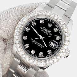 Rolex Custom Black 1.6ct Diamonds Stainless Steel Datejust 178240 Automatic Women's Wristwatch 31mm