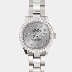 Rolex Custom Silver 1.6ct Diamonds Stainless Steel Datejust 178240 Automatic Women's Wristwatch 31mm