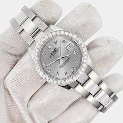 Rolex Custom Silver 1.6ct Diamonds Stainless Steel Datejust 178240 Automatic Women's Wristwatch 31mm