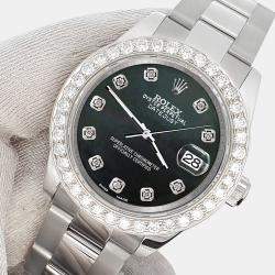 Rolex Custom Black 1.6ct Diamonds Stainless Steel Datejust 178240 Automatic Women's Wristwatch 31mm