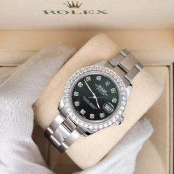 Rolex Custom Black 1.6ct Diamonds Stainless Steel Datejust 178240 Automatic Women's Wristwatch 31mm