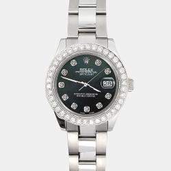 Rolex Custom Black 1.6ct Diamonds Stainless Steel Datejust 178240 Automatic Women's Wristwatch 31mm