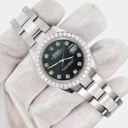 Rolex Custom Black 1.6ct Diamonds Stainless Steel Datejust 178240 Automatic Women's Wristwatch 31mm