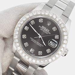 Rolex Custom Rhodium Gray 1.6ct Diamonds Stainless Steel Datejust 178240 Automatic Women's Wristwatch 31mm