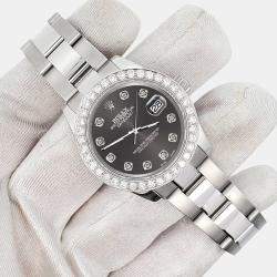 Rolex Custom Rhodium Gray 1.6ct Diamonds Stainless Steel Datejust 178240 Automatic Women's Wristwatch 31mm