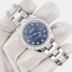 Rolex Custom Black 1.6ct Diamonds Stainless Steel Datejust 178240 Automatic Women's Wristwatch 31mm