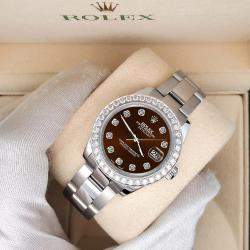 Rolex Custom Chocolate  1.6ct Diamonds Stainless Steel Datejust 178240 Automatic Women's Wristwatch 31mm