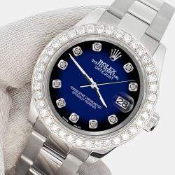 Rolex Custom Blue Vignette 1.6ct Diamonds Stainless Steel Datejust 178240 Automatic Women's Wristwatch 31mm