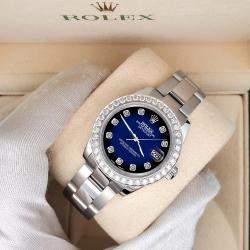 Rolex Custom Blue Vignette 1.6ct Diamonds Stainless Steel Datejust 178240 Automatic Women's Wristwatch 31mm