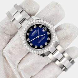 Rolex Custom Blue Vignette 1.6ct Diamonds Stainless Steel Datejust 178240 Automatic Women's Wristwatch 31mm