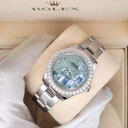 Rolex Custom Tahitian Blue 1.6ct Diamonds Stainless Steel Datejust 178240 Automatic Women's Wristwatch 31mm