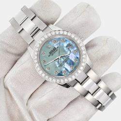 Rolex Custom Tahitian Blue 1.6ct Diamonds Stainless Steel Datejust 178240 Automatic Women's Wristwatch 31mm