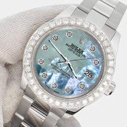 Rolex Custom Tahitian Blue 1.6ct Diamonds Stainless Steel Datejust 178240 Automatic Women's Wristwatch 31mm