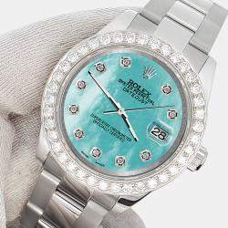Rolex Custom Aquamarine Blue 1.6ct Diamonds Stainless Steel Datejust 178240 Automatic Women's Wristwatch 31mm