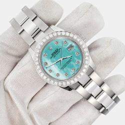 Rolex Custom Aquamarine Blue 1.6ct Diamonds Stainless Steel Datejust 178240 Automatic Women's Wristwatch 31mm